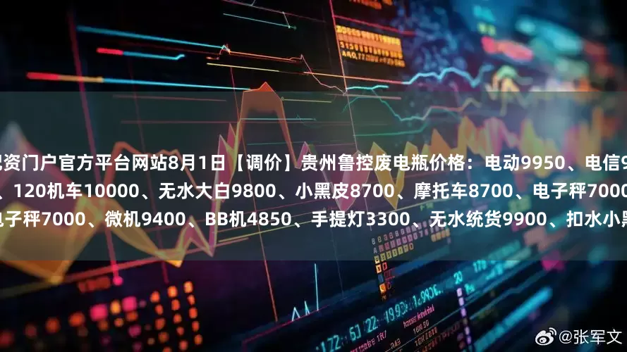 配资门户官方平台网站8月1日【调价】贵州鲁控废电瓶价格：电动9950、电信9400、电轿9750、太阳能8800、120机车10000、无水大白9800、小黑皮8700、摩托车8700、电子秤7000、微机9400、BB机4850、手提灯3300、无水统货9900、扣水小黑皮10200。（单位：元/吨）